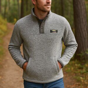 L.L.Bean Sweater Fleece Pullover Gray Heather Snap Neck Men's MT